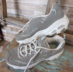 Skechers D Lites Cool Memory Foam Gray And Mint Green Tennis Shoes Leather